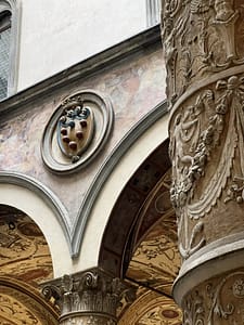 Our Signature Specialties: Italy and Greece Detail of art and architecture in Florence Italy with Medici crest visible
